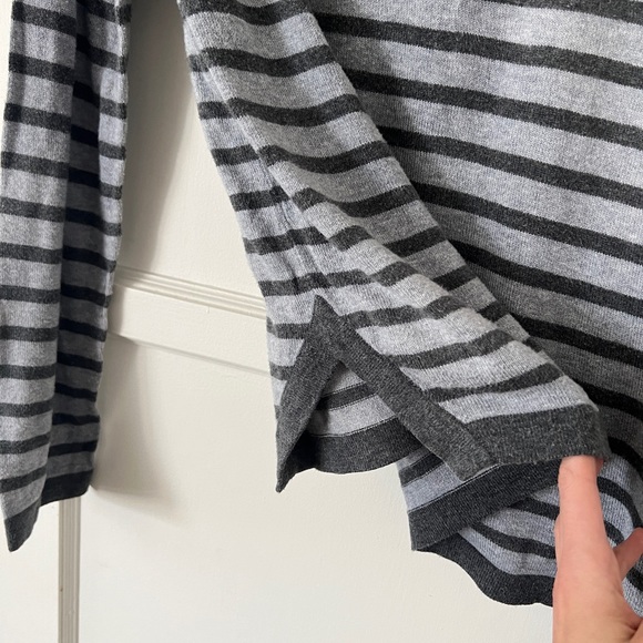 Eileen Fisher grey gray striped long sleeve organic cotton knit top tee sweater - Picture 3 of 10